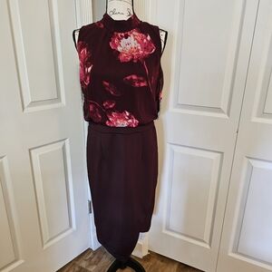 New York & Company NY&Co. Burgundy Floral Midi Dress